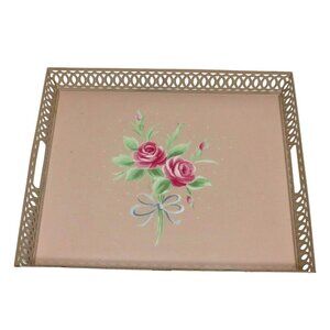 Simply Shabby Chic Pink Rose Flower Metal Rectangle Vanity Tray Rachel Ashwell